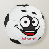 オリジナルデザインのクッションサッカーボールおもしろ顔 ラウンドクッション (正面)