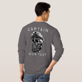 オリジナルデザインのヒゲ海賊船長 スカル パイプを吸う骸骨 Tシャツ (裏面フル)