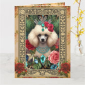 オリジナルデザインのフォトカード - 白いプードル カード (黄色い花)