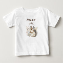 オリジナルデザインのリス 1歳の誕生日 赤ちゃん用Tシャツ