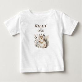 オリジナルデザインのリス 1歳の誕生日 赤ちゃん用Tシャツ ベビーTシャツ