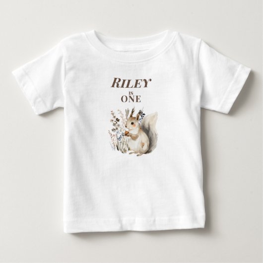 オリジナルデザインのリス　1歳の誕生日　赤ちゃん用Tシャツ ベビーTシャツ (正面)