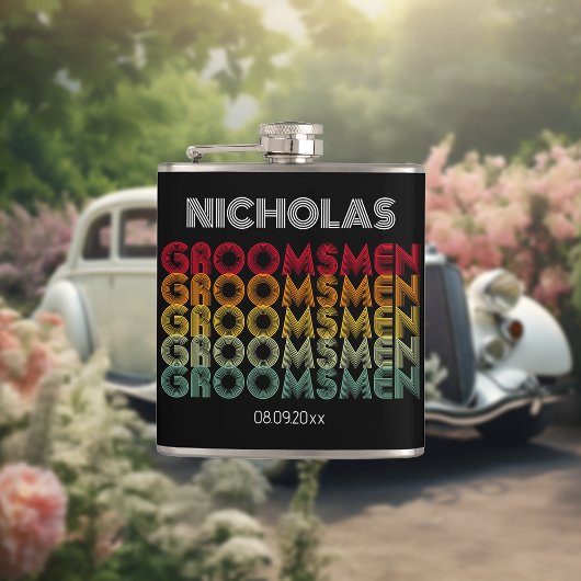オリジナルデザインのレトロスタイルの仲間たちへのウェディングギフト フラスク