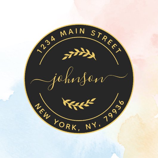 オリジナルデザインの丸型返送先住所ラベル ゴールド ブラック ラウンドシール