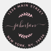 オリジナルデザインの丸型返送先住所ラベル ピンク 黒を作成 ラウンドシール (正面)