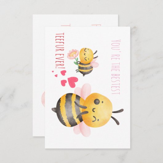 オリジナルデザインの水彩画のハチの先生への感謝のカード サンキューカード (正面/裏面)