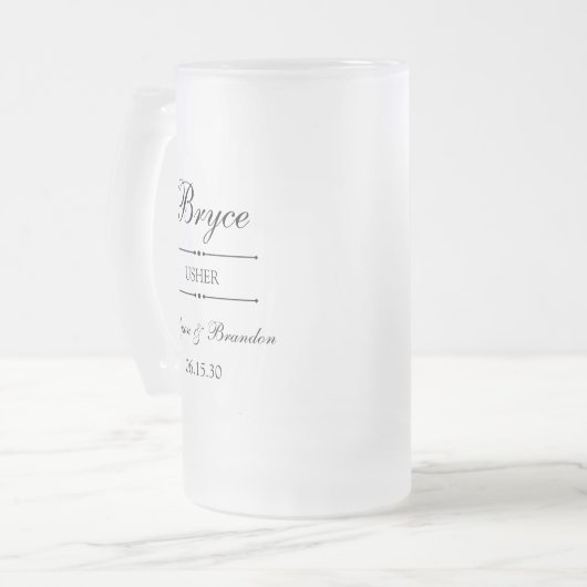 オリジナルデザインの礼儀係用マグカップ フロストグラスビールジョッキ (正面左)