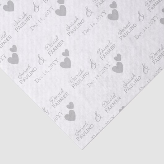 オリジナルデザインの花嫁と花婿のシルバーハートウェディング 薄葉紙 (詳細)