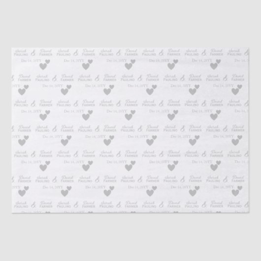 オリジナルデザインの花嫁と花婿のシルバーハートウェディング 薄葉紙 (正面)