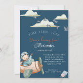 オリジナルデザインの飛行機が飛ぶ誕生日招待状カード 招待状 (正面)