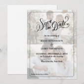 オリジナルデザインの2枚の写真を使ったコラージュのSave the Date 招待状 (正面/裏面)