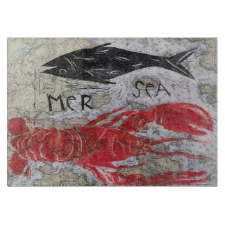 オリジナルデザインロブスターをテーマにしたガラス切断板 カッティングボード