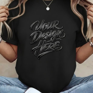 オリジナルデザイン対応 ボールドテキスト 女性用ブラックTシャツ Tシャツ
