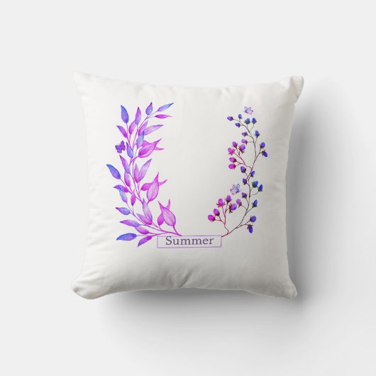 オリジナルデザイン紫色の花と枝 クッション (正面)