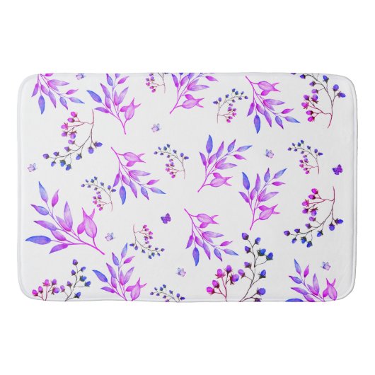 オリジナルデザイン紫色の花と枝 バスマット (正面)
