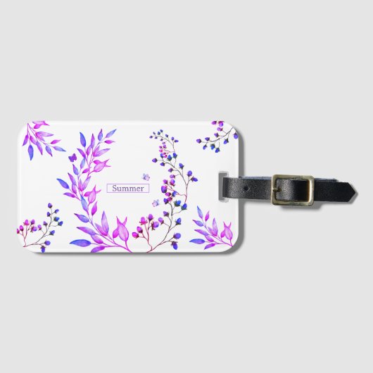 オリジナルデザイン紫色の花と枝 ラゲッジタグ (正面横)