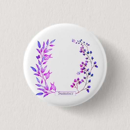 オリジナルデザイン紫色の花と枝 缶バッジ (正面)