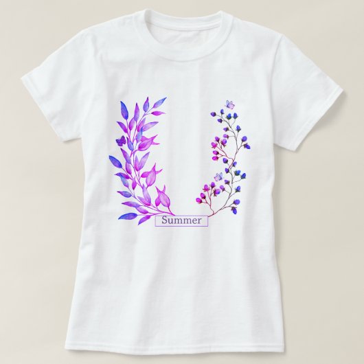 オリジナルデザイン紫色の花と枝 Tシャツ (デザイン正面)