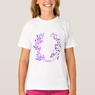 オリジナルデザイン紫色の花と枝 Tシャツ