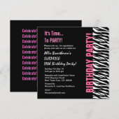 オリジナルデザイン 誕生日 ピンクとブラックのゼブラ V055 招待状 (正面/裏面)