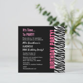 オリジナルデザイン 誕生日 ピンクとブラックのゼブラ V055 招待状 (スタンド正面)