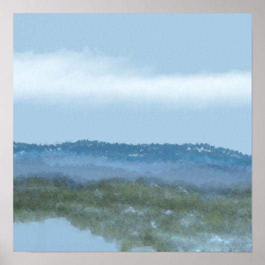 オリジナルデジタルアート湖と山1 / 2 ポスター (正面)