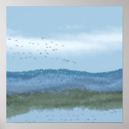 オリジナルデジタルアート湖と山2 / 2 ポスター