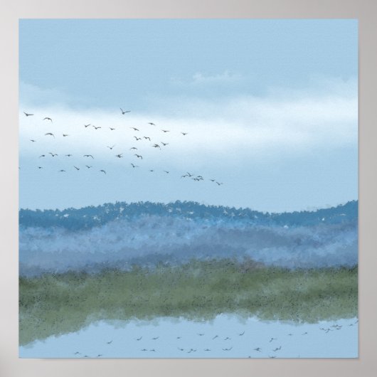 オリジナルデジタルアート湖と山2 / 2 ポスター (正面)