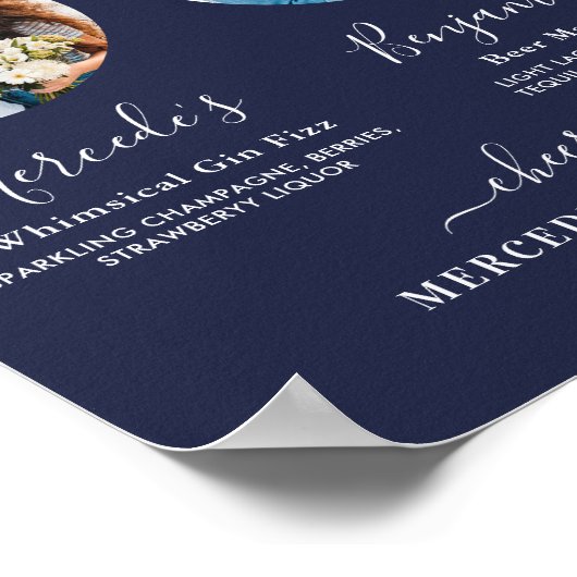 オリジナルドリンク カスタムフォト ネイビーブルー ウェディング ポスター (角)