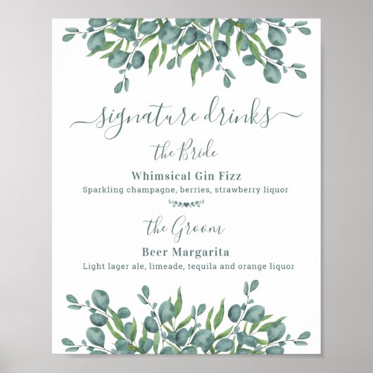 オリジナルドリンク パーソナライズ ユーカリ ウェディング ポスター (正面)