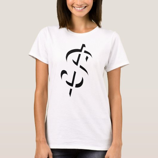 オリジナルドル記号3D黒い輪郭デザインスタイル Tシャツ (正面)