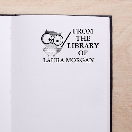オリジナルネームの可愛いフクロウ本のしおり「From The Library Of」 ラバースタンプ