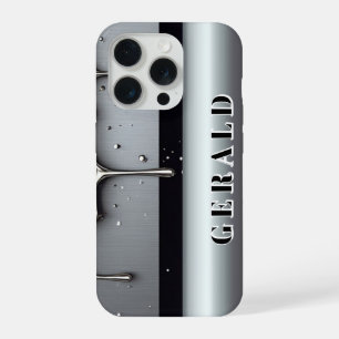 ✨ オリジナルネーム クローム フロー リキッドシルバー メタル ドリップ iPhone 15 PROケース