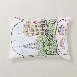 オリジナルハンドパ絵を描リお洒落エッフェルタワー アクセントクッション