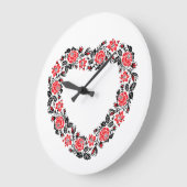 オリジナルハートの赤いバラのクロスステッチ ラージ壁時計 (傾斜)