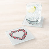 オリジナルハートの赤薔薇の十字縫い ガラスコースター (アングル)