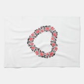 オリジナルハートの赤薔薇の十字縫い キッチンタオル (横)