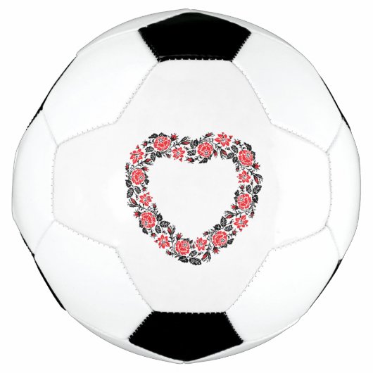 オリジナルハートの赤薔薇の十字縫い サッカーボール (正面)