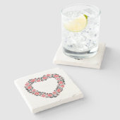 オリジナルハートの赤薔薇の十字縫い ストーンコースター (横)