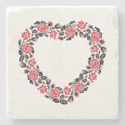オリジナルハートの赤薔薇の十字縫い ストーンコースター (正面)