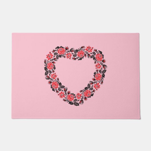 オリジナルハートの赤薔薇の十字縫い ドアマット (正面)