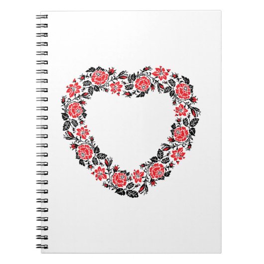 オリジナルハートの赤薔薇の十字縫い ノートブック (正面)