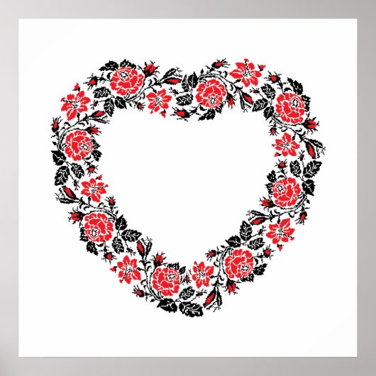 オリジナルハートの赤薔薇の十字縫い ポスター (正面)