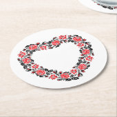 オリジナルハートの赤薔薇の十字縫い ラウンドペーパーコースター (アングル)