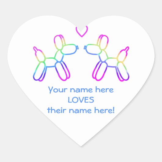 オリジナルバルーン犬ハートステッカー ハートシール (正面)