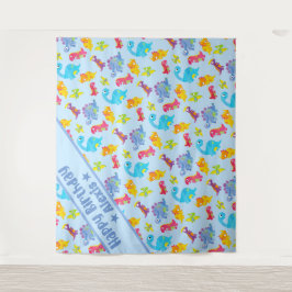 オリジナルパウダーブルー かわいい恐竜 テーマ誕生日 タペストリー