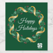 オリジナルビジネスロゴグリーンクリスマスリース ワインラベル (シングルラベル)