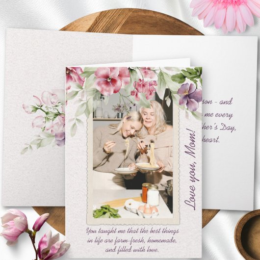 オリジナルピンクグリーンフローラフレーム写真マザーズ日 カード
