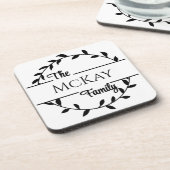 オリジナルファミリー名 ワ whimsicalな花環 デザイン コースター (左側)