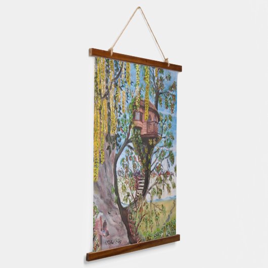 オリジナルファンタジーツリーハウスレジデンスイン油ハギン 吊り下げ型タペストリー (傾斜あり)